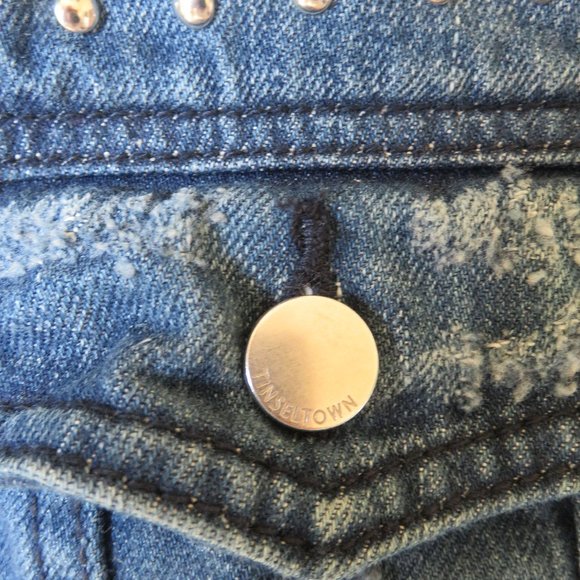 Tinseltown denim jean jacket size Large Medium studded distressed - Picture 5 of 14